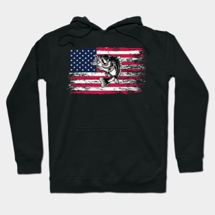 Bass Fishing Distressed American Flag Hoodie